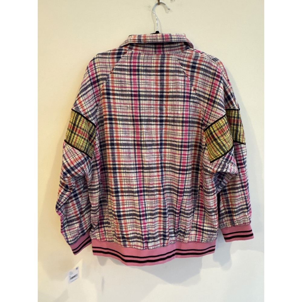 Free People Penny Plaid full zip Up Jacket Pink black small 80s NWT New casual - Picture 6 of 7
